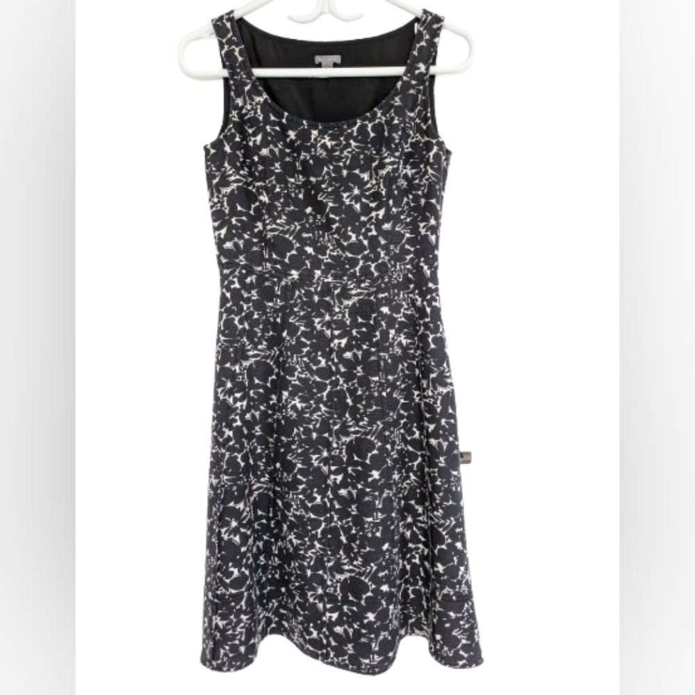 Ann Taylor 100% Silk Black Floral Sleeveless A-Line Dress Size 0